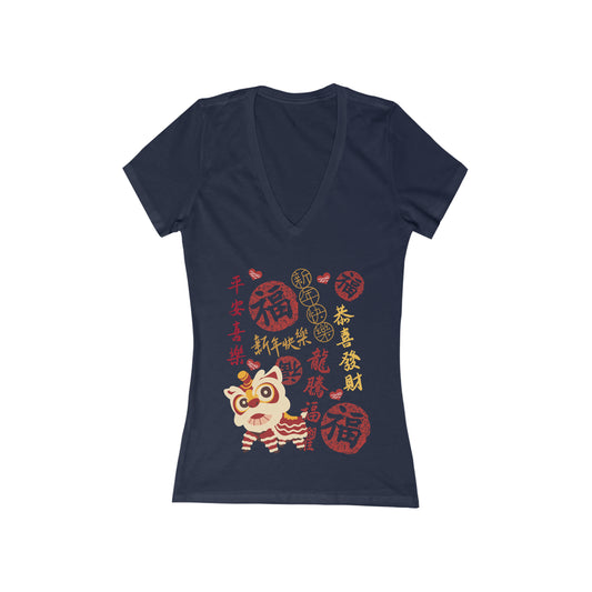 Women's Happy Chinese New Year Good Luck Wishes Deep V-Neck Tee