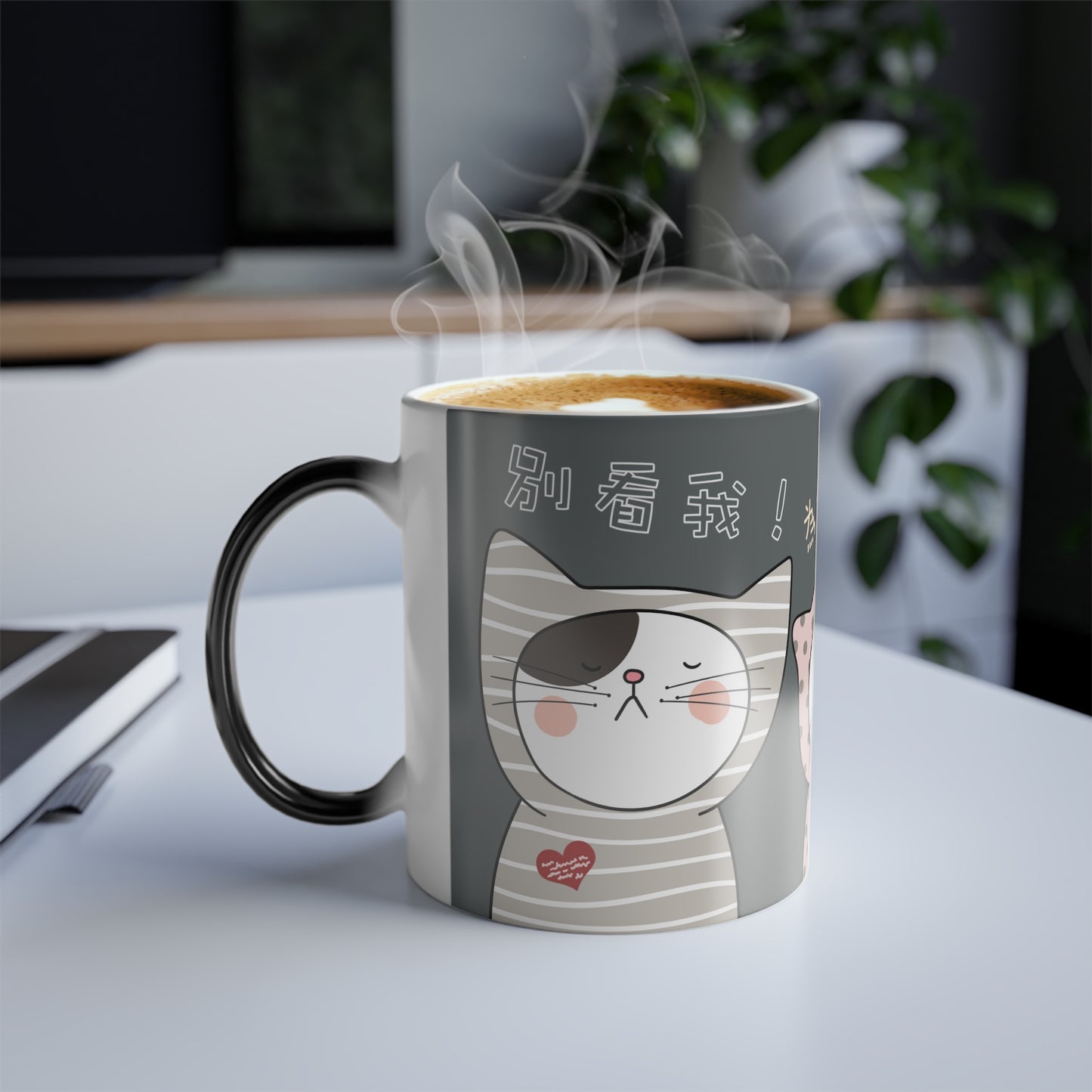 Don't look at me! Why? Because I'm the best looking! Cats 11oz Color Heat Changing Mug Chinese Characters