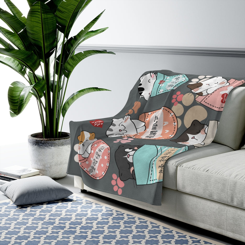 A Bunch of Kitties Blanket 一堆小貓咪 - Multiple Idioms - Gray
