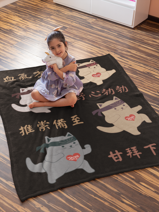 Kung Fu Cat Blanket - Energy and Strength Idioms - Black
