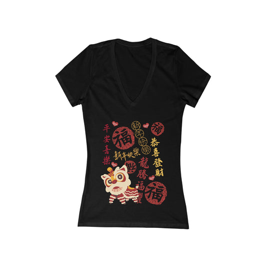 Women's Happy Chinese New Year Good Luck Wishes Deep V-Neck Tee